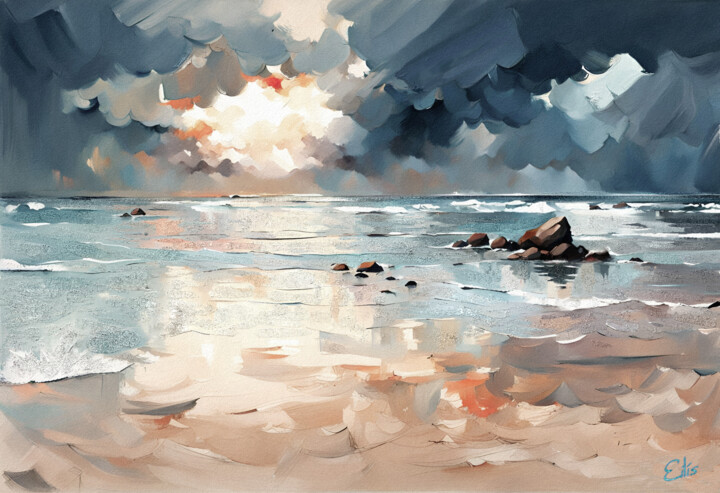 Beach at sunset 数字艺术