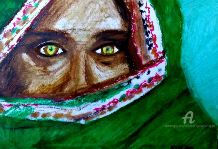 Le regard d'une femme arabe 绘画, 7.9x11.8 in