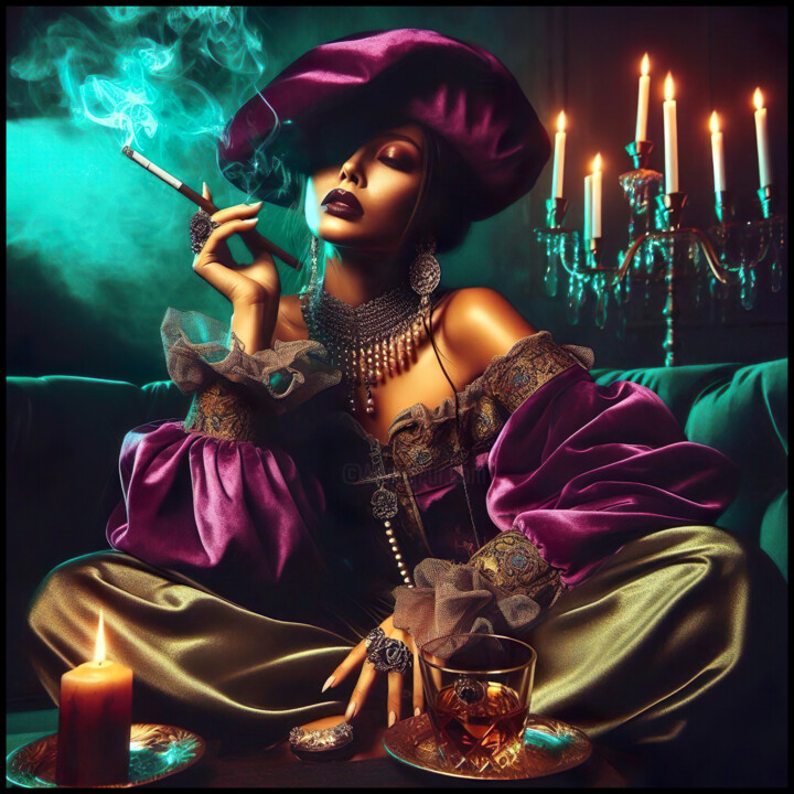 数字艺术 标题为“Femme à la cigarett…” 由David Bigot, 原创艺术品, AI生成的图像