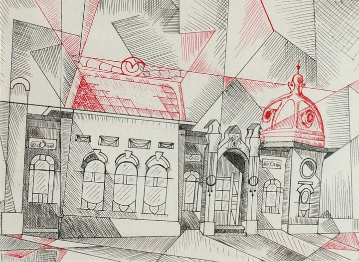 Dessin intitulée "Историческое здание…" par Nina Karymova (Nino), Œuvre d'art originale, Stylo à bille