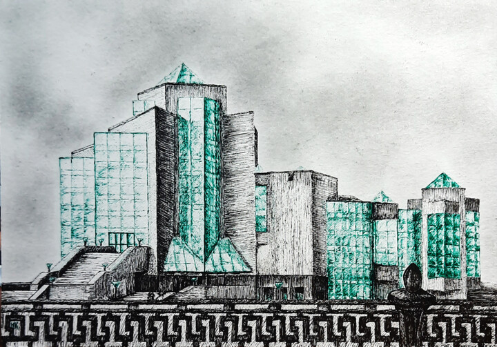 Dessin intitulée "Здание музея/The mu…" par Nina Karymova (Nino), Œuvre d'art originale, Graphite