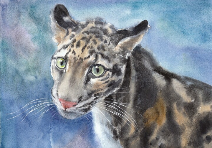 Cute Clouded Leopard 绘画, 12.2x17.3 in
