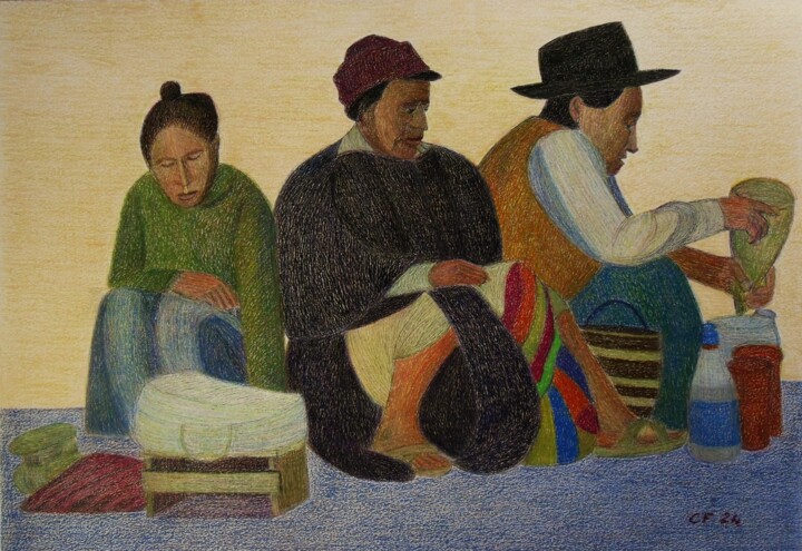 Venditori ambulanti a La Paz-Street vendors in La Paz Disegno, 26,8x38,6 in
