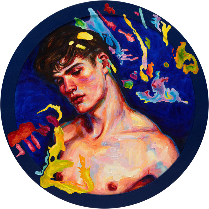 绘画 标题为“Guy with Color Spot…” 由Oleksandr Balbyshev, 原创艺术品, 油 安装在木质担架架上