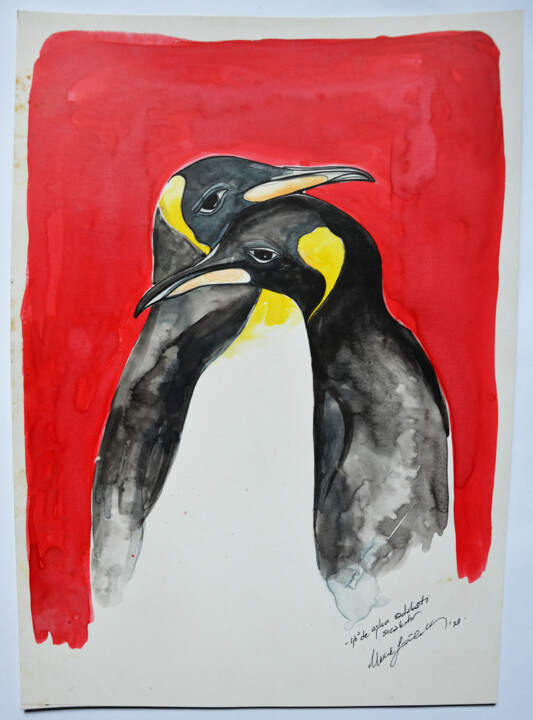 penguins 绘画, 9.8x5.9 in