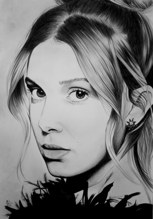 millie bobby brown dessin stranger things 图画, 16.5x11.8 in