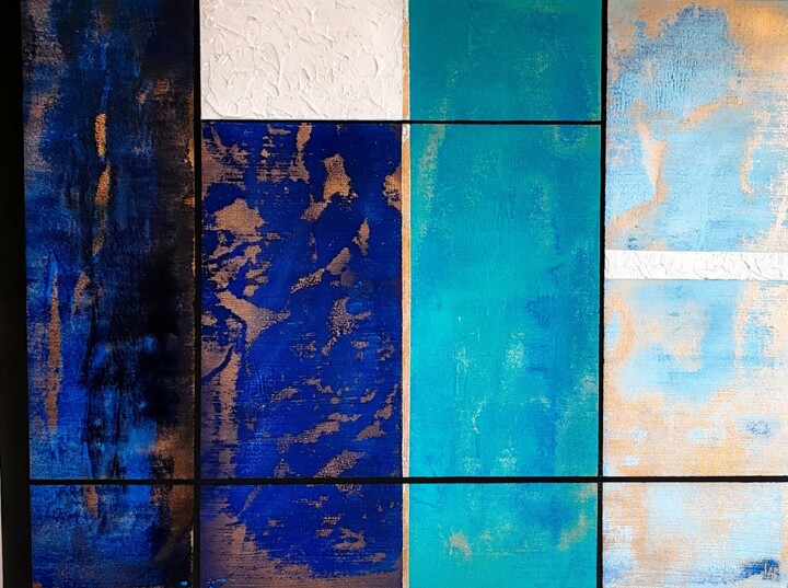 Painting titled "Coastal Waves" by Loremar, Original Artwork, Acrylic Mounted on Wood Panel