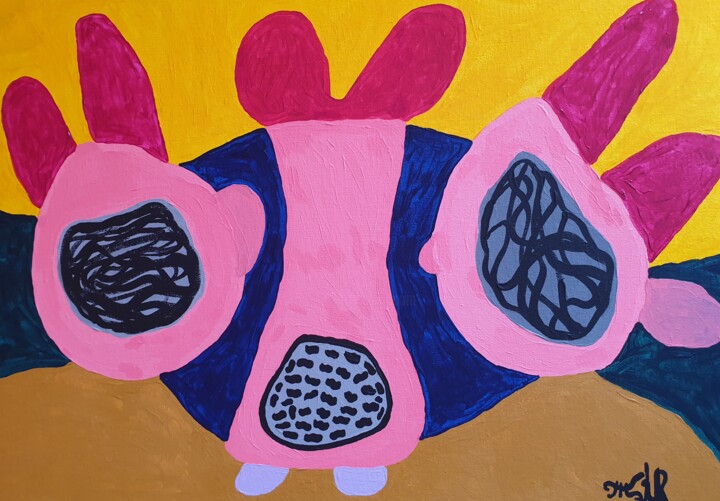 3 pink rabbits 绘画, 15.8x23.6 in