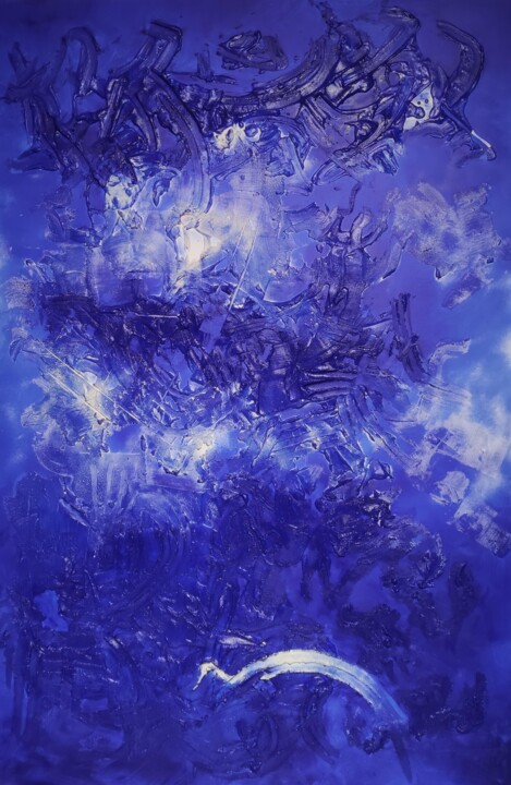 Peinture intitulée "Bleuisme rigoureux…" par Patou.B, Œuvre d'art originale, Acrylique Monté sur Châssis en bois
