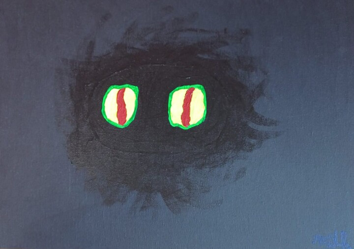 Black cat in a dark room 绘画, 11.8x15.8 in