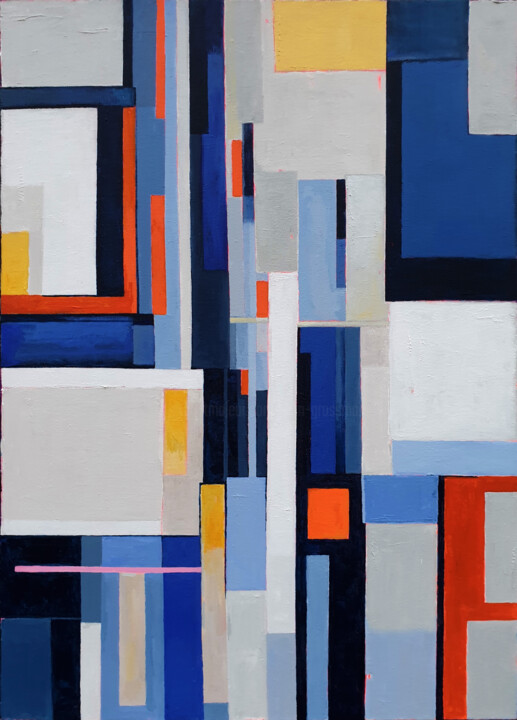 Grey Blue Abstract Painting, The other side of feelings Картина, 71,7x51,2 in