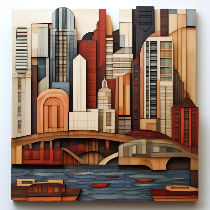 A Dynamic Urban Landscape with Bridge and Boats Digital Arts