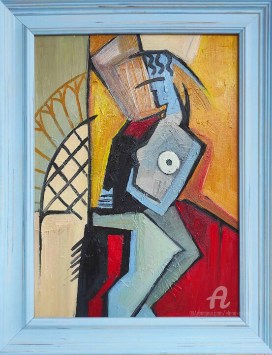Painting titled "Утро в Барселоне" by Elena Nikolic, Original Artwork, Oil Mounted on Wood Stretcher frame