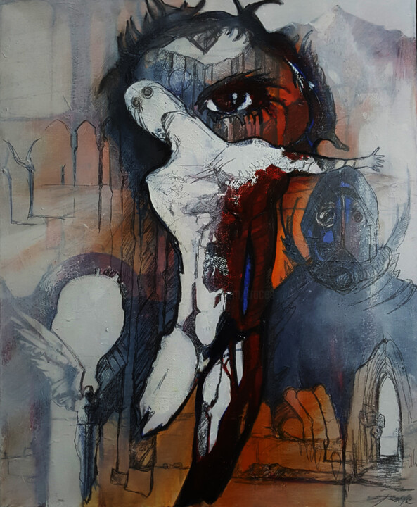 Painting titled "Murmures de Minuit" by Cesar Aguilar (Raçe), Original Artwork, Acrylic Mounted on Wood Stretcher frame