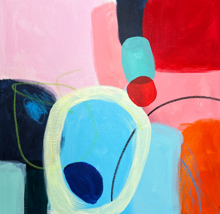 Colorful Minimalist Abstract Painting with Geometric Shapes Painting, 19.7x19.7 in