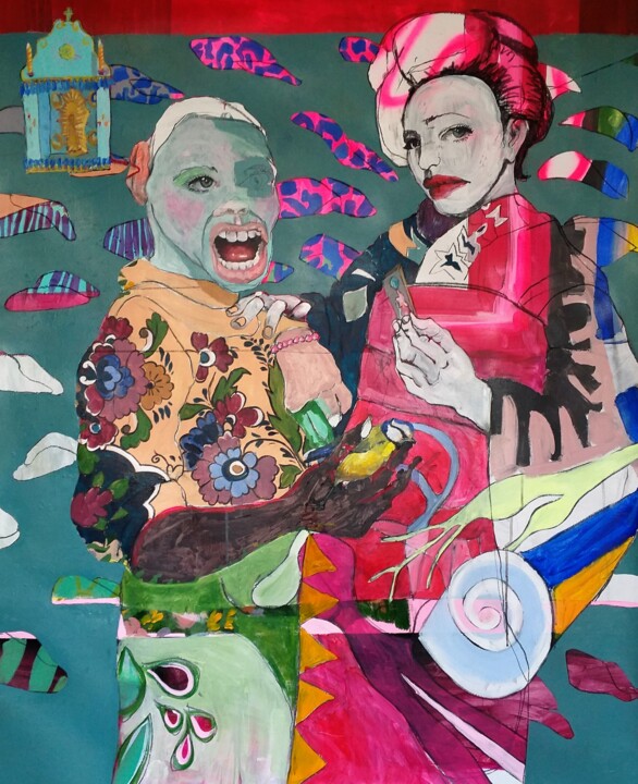 Painting titled "Littleblue bird" by Romy Van Rijckevorsel, Original Artwork, Acrylic Mounted on Aluminium