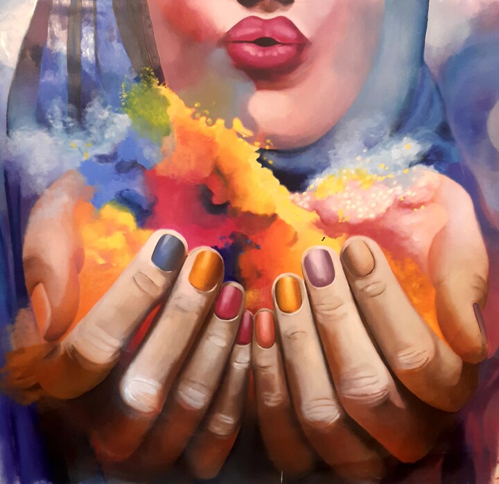 Schilderij getiteld "Io sono" door Erika Anoardi, Origineel Kunstwerk, Olie Gemonteerd op Frame voor houten brancard