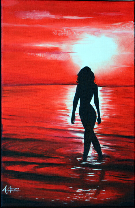 Malerei mit dem Titel "Symphonie en rouge…" von Jacques Maupas, Original-Kunstwerk, Öl Auf Keilrahmen aus Holz montiert