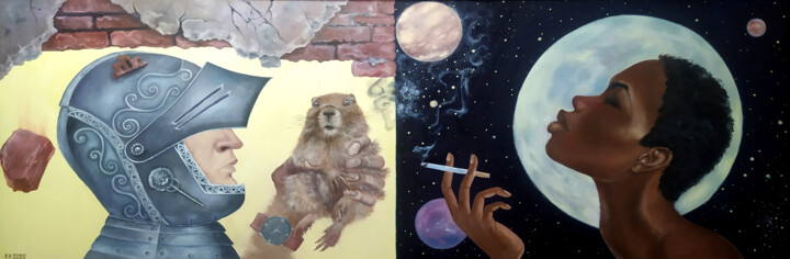 Day and night 绘画, 19.7x55.1 in