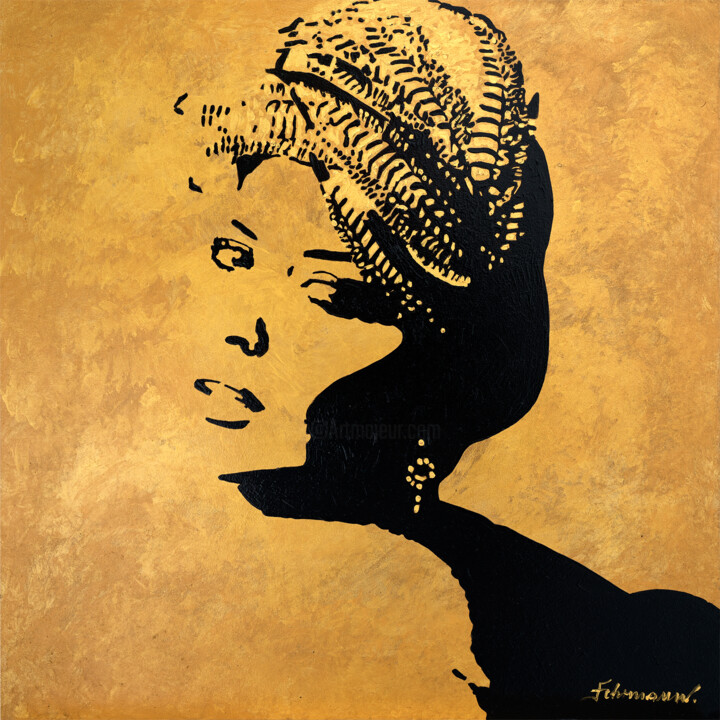 Woman, № 2 | Original Schwarz-Gold-Gemälde 绘画, 19.7x19.7 in