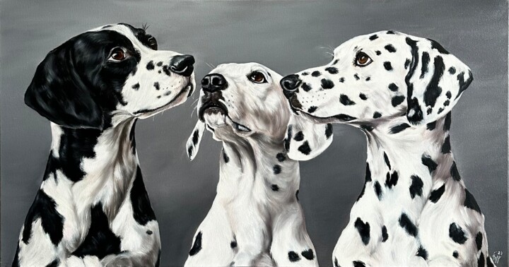 Painting titled "“Dalmatian”" by Kateryna Ponomarenko, Original Artwork, Oil Mounted on Wood Stretcher frame