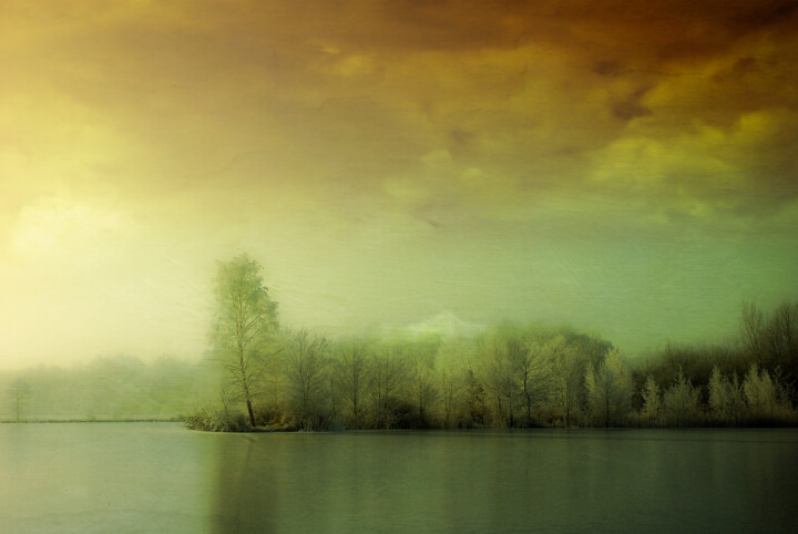 Paysage d'hiver en France avec lac gelé et forêt 摄影, 19.7x29.5 in