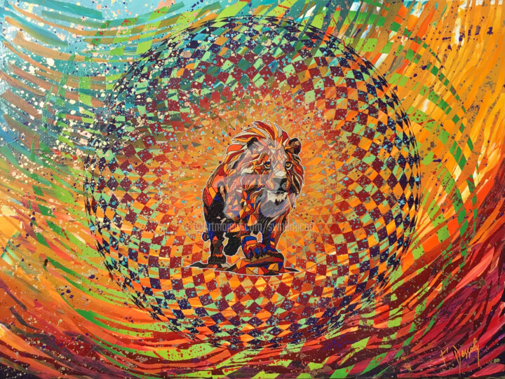 Lion Vitrail 绘画, 23.6x31.5 in