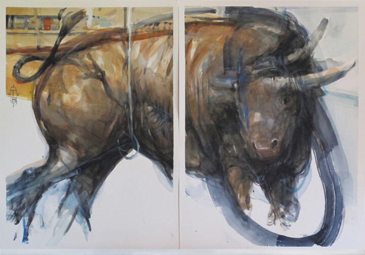 Bull in a Circle 绘画, 29.9x22.1 in