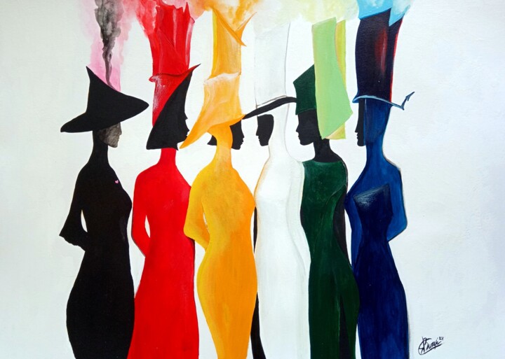 Six thinking hats - six muses of thought 绘画, 11.7x16.5 in