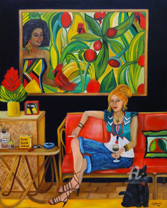 Painting titled "Points cardinaux" by Sofigael M., Original Artwork, Oil Mounted on Wood Stretcher frame