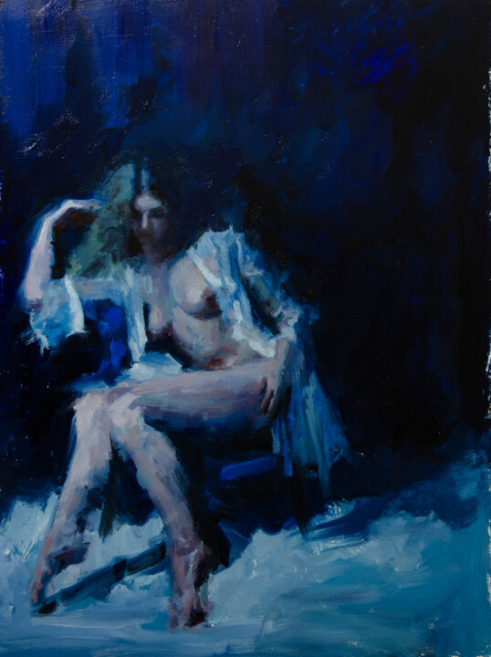 Peinture intitulée "Contemplation in Mi…" par Romain Eugène, Œuvre d'art originale, Huile Monté sur Panneau de bois
