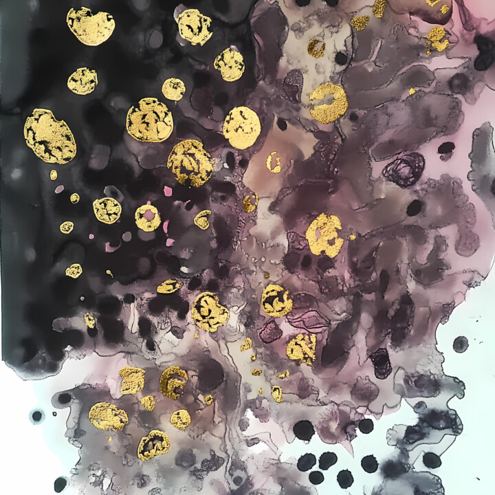 The Secrets of Dreams – Abstract Art Print with Gold Speckle 印花与版画, 15.8x15.8 in