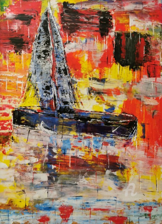 AU FIL DE L'EAU 绘画, 28.7x21.3 in
