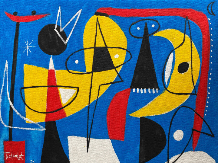 Personajes en fondo azul 绘画, 11.8x15.8 in