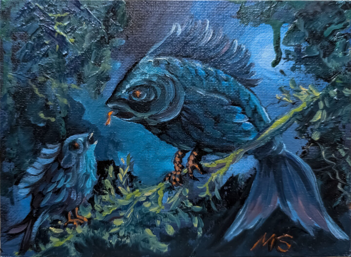 Fantastic fish. Pseudopterys piscisanta mystica 绘画, 5.9x7.9 in