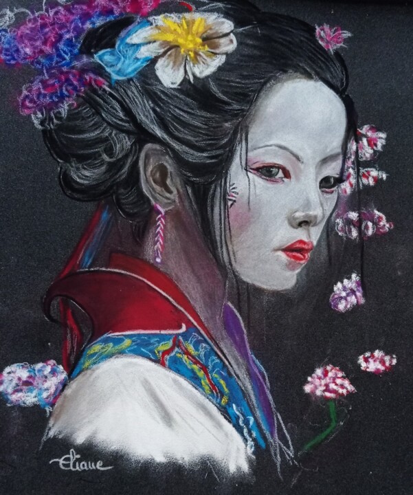 Geishas Japonaise -pastels sur papier Pastelmat Рисунок, 9,5x9,5 in