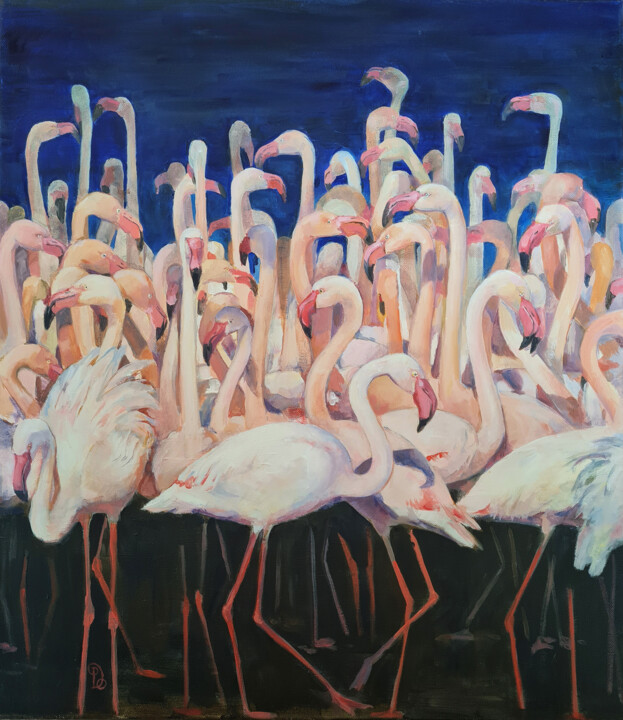 Pink flamingos 绘画, 21.7x18.1 in