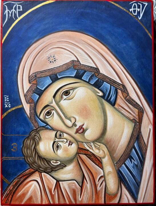 Madre di Dio con Bambino 绘画, 9.5x7.1 in