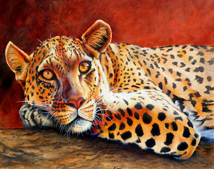 Peinture intitulée "jaguar n° 2" par Agnès Borg-Burglen, Œuvre d'art originale, Huile Monté sur Châssis en bois