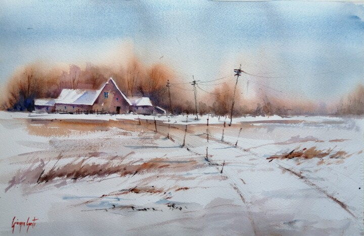 Peinture intitulée "countryside landsca…" par Giorgio Gosti, Œuvre d'art originale, Aquarelle