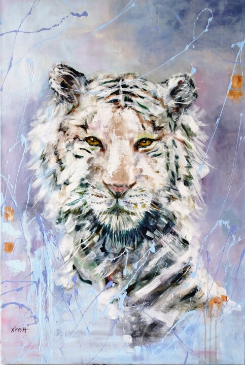 The white Tiger 绘画, 35.4x23.6 in