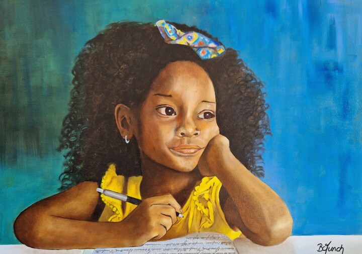 Ecolière en Afrique 绘画, 19.7x27.6 in