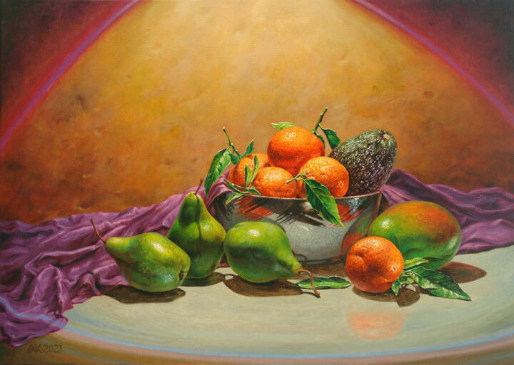 Malerei mit dem Titel "Orange Mood" von Andrii Zhukov, Original-Kunstwerk, Öl Auf Keilrahmen aus Holz montiert