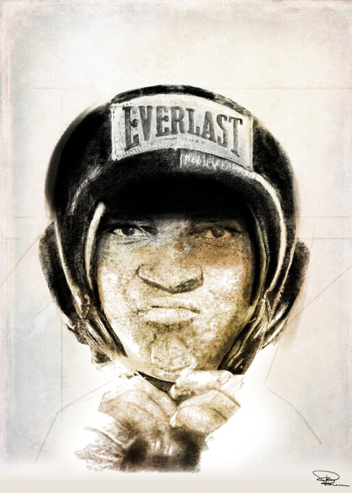 Digital Arts titled "Cassius Clay" by Philippe Jan-Beroca, Original Artwork, Ballpoint pen