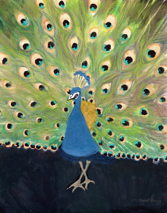 Painting titled "Peacock at Woodland…" by Janel Bragg, Original Artwork, Watercolor