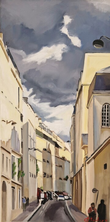 绘画 标题为“Ma rue” 由Christel Soubeyre, 原创艺术品, 油 安装在木质担架架上