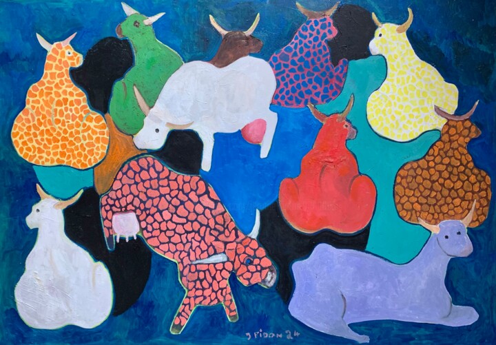 Vaches Psychédéliques 绘画, 33.1x45.3 in