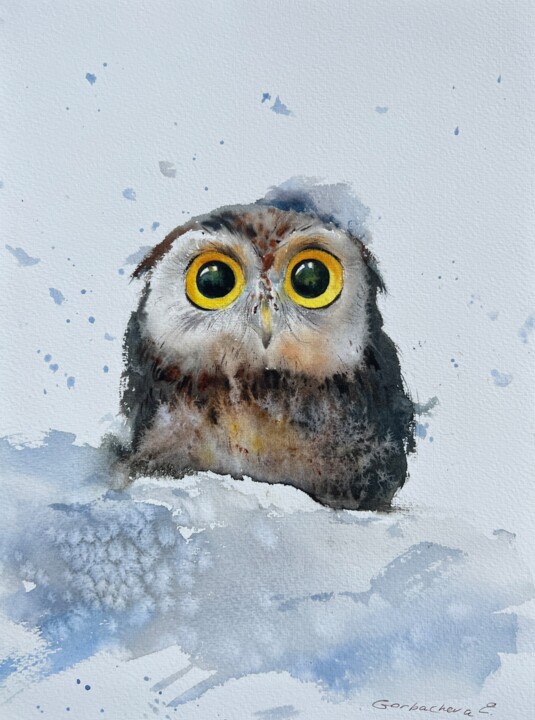 Owlet in a snowdrift 绘画, 12.2x9.1 in