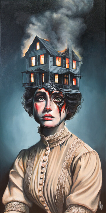 Painting titled ""Dust under the Car…" by Mrs Steamcloudy, Original Artwork, Acrylic Mounted on Wood Stretcher frame