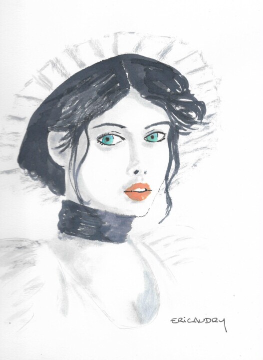 Jeune fille aux yeux bleus Drawing, 11.7x8.3 in